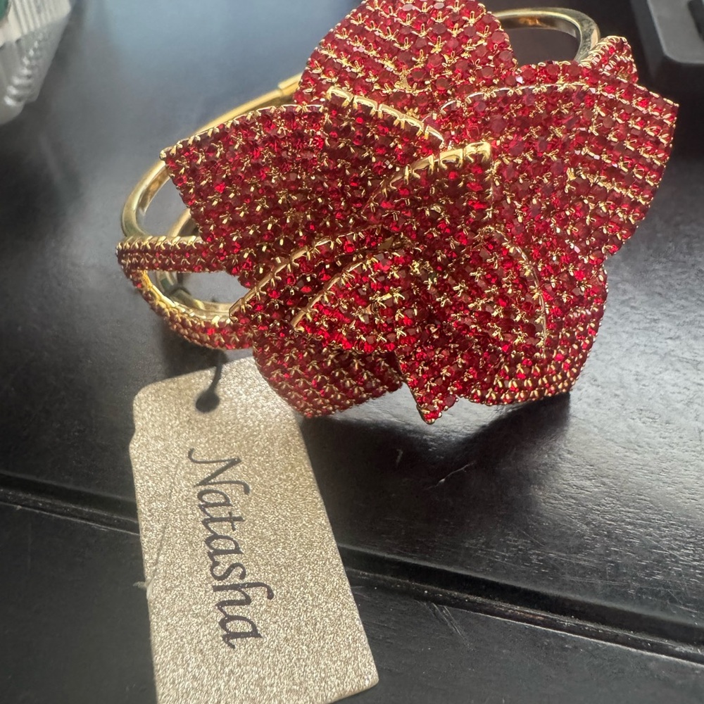 Natasha Red Crystal Flower Bracelet